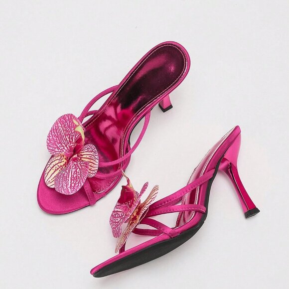 Hot Pink Sexy Women's Metallic High Heel Stiletto Sandals - Picture 5 of 9